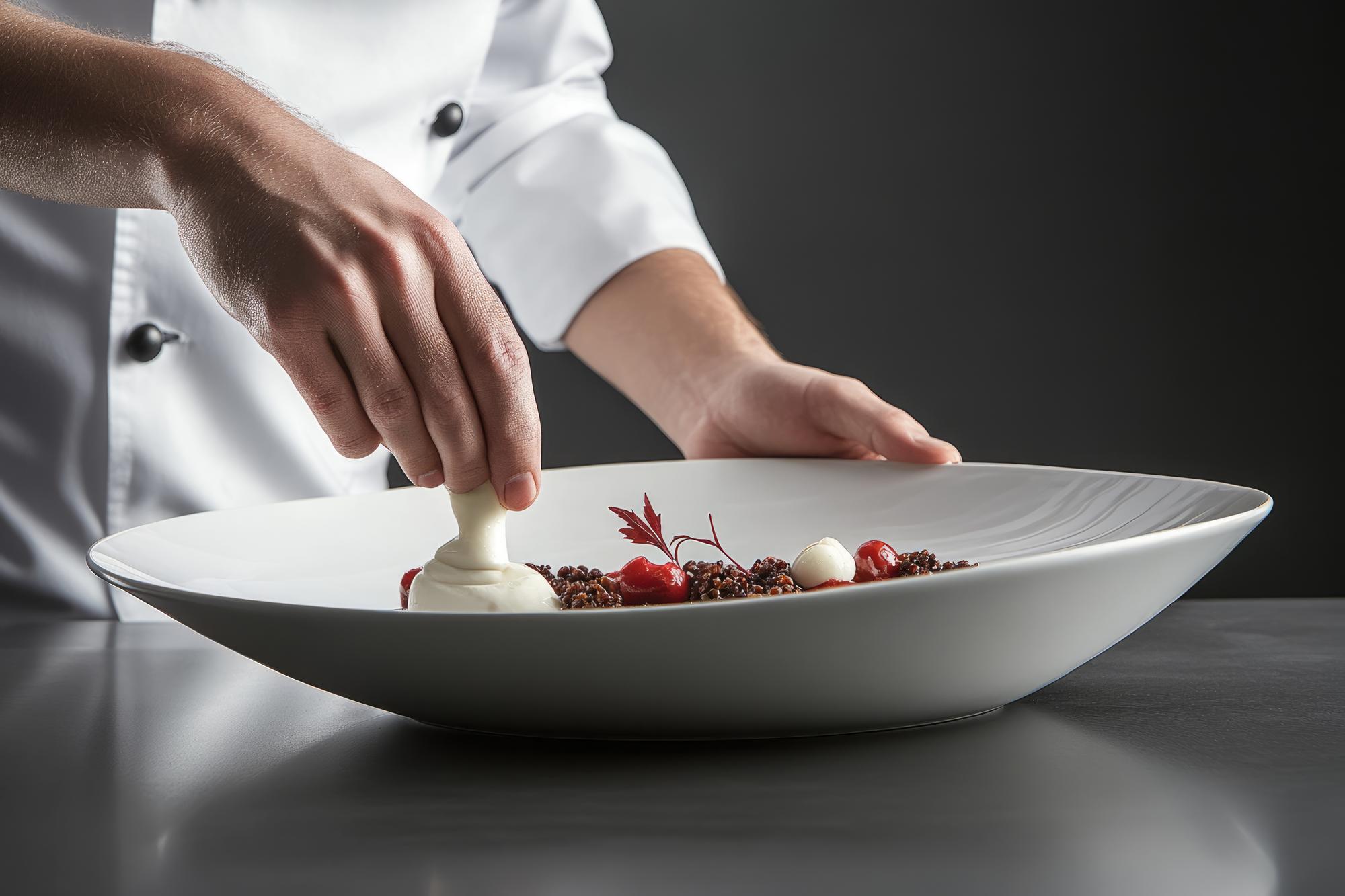 Szef kuchni przygotowujący talerz degustacyjny
